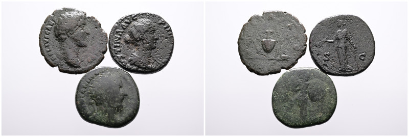 Roman Imperial, Selection of Three Bronze Asses of Marcus Aurelius as Caesar (wi...