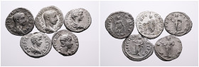 Roman Imperial, Selection of Five Silver Denarii of Caracalla (1), Geta (1 with the part missing), Severus Alexander (2), Julia Mamaea (1). Very Fine....