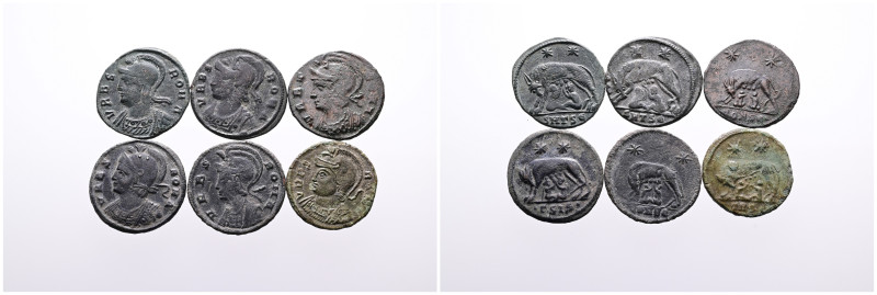 Roman Imperial, Selection of Six Bronze Commemorative Follis of Constantine I 't...