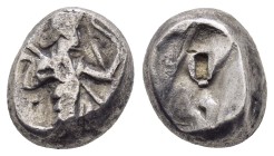 ACHAEMENID EMPIRE.Time of Darios I to Xerxes II.(485-420 BC).Sardes.Siglos.

Obv : Persian king in kneeling-running stance right, holding spear and ...