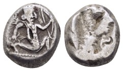 ACHAEMENID KINGS of PERSIA.Time of Xerxes II to Artaxerxes II.(Circa 420-350 BC). Sardes.Siglos.

Obv : Persian king or hero, wearing kidaris and ka...