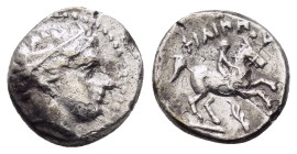 KINGS of MACEDON.Philip II.(323/2-316/5 BC).Amphipolis.Drachm.

Obv : Laureate head of Apollo to right.
Rev : ΦIΛIΠΠOY.
Philip on horseback to rig...