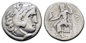 KINGS of MACEDON. Alexander III The Great. (336-323 BC). Kolophon. Drachm.

Obv : Head of Herakles right, wearing lion skin.
Rev : AΛΕΞΑΝΔΡΟΥ.
Zeu...