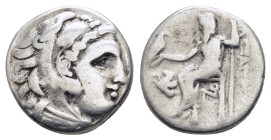 KINGS of MACEDON. Alexander III The Great.(336-323 BC). Drachm. Lampsakos.

Obv : Head of Herakles right, wearing lion skin.
Rev : AΛEΞANΔPOY.
Zeu...