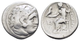 KINGS OF MACEDON. Alexander III 'the Great' (336-323 BC). Drachm. Lampsakos.

Obv: Head of Herakles right, wearing lion skin.
Rev: AΛΕΞΑΝΔΡΟΥ.
Zeu...
