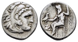 KINGS OF MACEDON. Alexander III 'the Great' (336-323 BC). Drachm. Lampsakos.

Obv: Head of Herakles right, wearing lion skin.
Rev: AΛEΞANΔPOY.
Zeu...