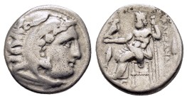 KINGS of MACEDON. Alexander III The Great. (336-323 BC). Magnesia ad Maeandrum. Drachm.

Obv : Head of Herakles right, wearing lion skin.
Rev : AΛΕ...