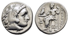 KINGS of MACEDON. Alexander III. The Great. (336-323 BC). AR. Sardes. Drachm.

Obv: Head of Herakles right, wearing lion skin headdress
Rev: AΛΕΞΑΝ...