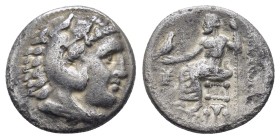 KINGS OF MACEDON. Alexander III 'the Great' (336-323 BC). Drachm. Sardes.

Obv: Head of Herakles right, wearing lion skin.
Rev: AΛEΞANΔPOY.
Zeus s...