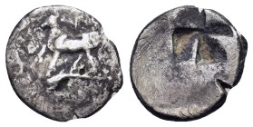 BITHYNIA. Kalchedon. (Circa 340-320 BC).Trihemiobol.

Obv : Bull standing left, grain ear below.
Rev : KA.
Quadripartite incuse square of mill sai...