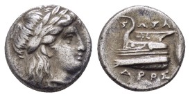 BITHYNIA. Kios.(Circa 350-300 BC).Hemidrachm.

Obv : KIA.
Laureate head of Apollo right.
Rev : ΠPOΞENOΣ.
Prow of galley left, ornamented with sta...