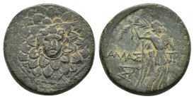 PAPHLAGONIA.Amastris.(Circa 85-65 BC). Ae.

Obv : Aegis with Gorgon's head at center.
Rev : AMAΣ-TPE.
Nike advancing right, holding long palm fron...