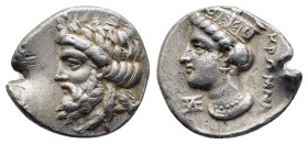 PAPHLAGONIA. Kromna. Drachm (Circa 350-330 BC).

Obv : Laureate head of Zeus to left.
Rev. Head of Hera to left, wearing stephane, earring and neck...