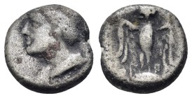 PONTOS. Amisos. (Circa 4th century BC). Drachm.

Obv : Head of Hera left, wearing mural crown.
Rev : Owl, with wings spread, standing facing on shi...