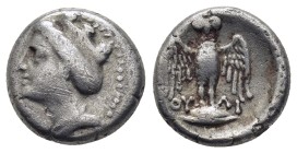 PONTOS. Amisos. (Circa 4th century BC). Drachm.

Obv : Head of Hera left, wearing mural crown.
Rev : Owl, with wings spread, standing facing on shi...