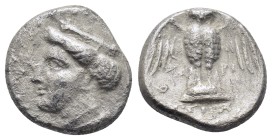 PONTOS. Amisos. (Circa 4th century BC). Drachm.

Obv : Head of Hera left, wearing mural crown.
Rev : Owl, with wings spread, standing facing on shi...