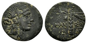 PONTOS. Amisos. Time of Mithradates VI.(Circa 105-85 BC). Ae.

Obv : Head of Perseus right, wearing a winged helmet.
Rev : AMI-ΣOY.
Winged harpa....