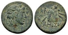 PONTOS.Amisos.Time of Mithradates VI.(Circa 105-90 or 90-85 BC).Ae.

Obv : Head of Dionysos right, wearing ivy wreath.
Rev : AMIΣOY.
Thyrsos leani...
