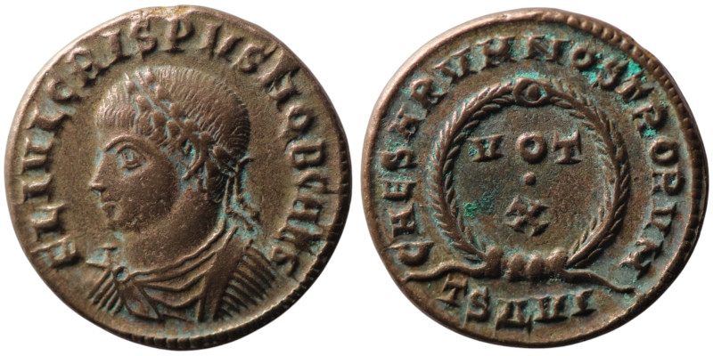 Crispus, as Caesar (AD 316-326). Thessalonica
AE Follis (19mm, 3,03g)