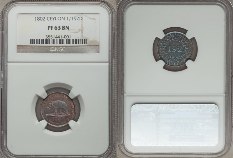 British Colony copper Proof 1/192 Rixdollar 1802 PR63 Brown NGC, KM73. Perfectly...