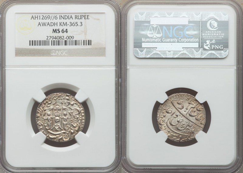 Awadh. Wajid Ali Shah Rupee AH 1269 Year 6 (1857/8) MS64 NGC, Lucknow mint, KM36...