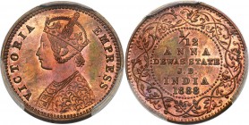 Dewas - Junior Branch. Narayan Rao Proof 1/12 Anna 1888 PR65 Red and Brown PCGS, KM1. An extremely rare and covetable issue in this state to be sure, ...