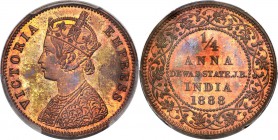 Dewas - Junior Branch. Narayan Rao Proof 1/4 Anna 1888 PR65 Red and Brown PCGS, KM3. The perfect companion piece to the previous lot, and similarly lo...