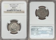 Portuguese Colony - Goa. Luiz I 1/2 Rupia 1881 MS62 NGC, KM311. Struck with a perceivable weakness of engraving around the king's ear, tone-free luste...