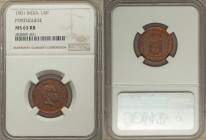 Portuguese Colony - Goa. Carlos I 1/8 Tanga 1901 MS63 Red and Brown NGC, KM14. A brilliant red coin, glassy texture preserved in the outer registers, ...