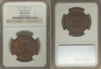 Portuguese Colony - Goa. Carlos I 1/2 Tanga 1901 MS62 Brown NGC, KM16. Darkly aged brown surfaces containing noticeable brightness and prominent tonin...
