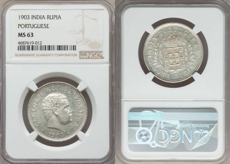 Portuguese Colony - Goa. Carlos I Rupia 1903 MS63 NGC, KM17. Outranked by just a...