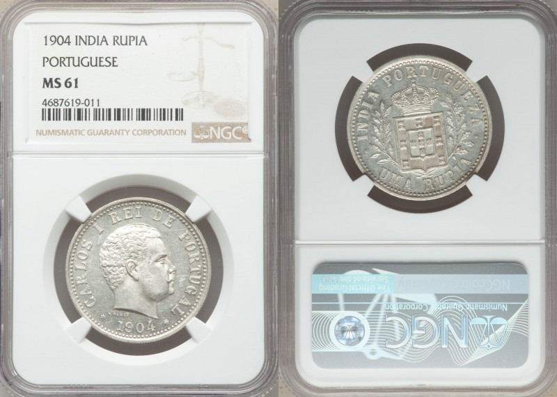 Portuguese Colony - Goa. Carlos I Rupia 1904 MS61 NGC, KM17. Scattered contact m...