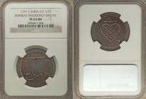 British India. Bombay Presidency Proof 1/2 Pice 1791 PR65 Brown NGC, KM192. A captivating gem proof whose darkly toned surfaces reveal enticing notes ...