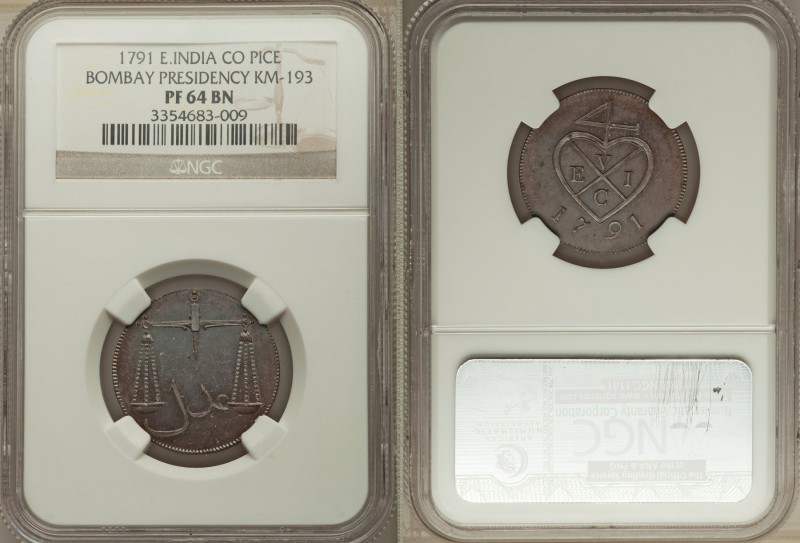 British India. Bombay Presidency Proof Pice 1791 PR64 Brown NGC, Bombay mint, KM...