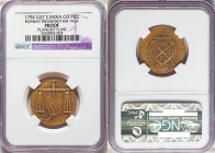 British India. Bombay Presidency gilt copper Proof Pice 1794 Proof (Planchet Flaw) NGC, Bombay mint, KM193a. Evincing scattering handled marks endemic...