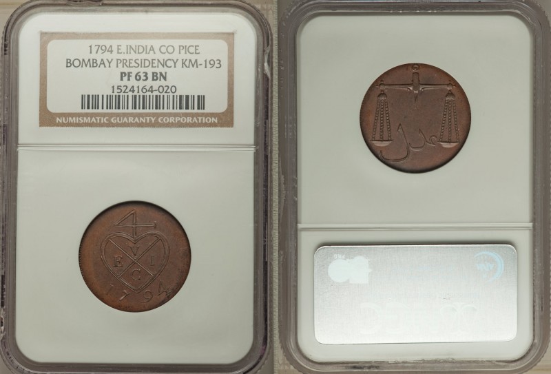British India. Bombay Presidency Proof Pice 1794 PR63 Brown NGC, Bombay mint, KM...
