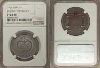 British India. Bombay Presidency Proof 2 Pice 1791 PR63 Brown NGC, KM196. Fully glossy and aged to a rich dark-chocolate, scattered bagmarks appearing...
