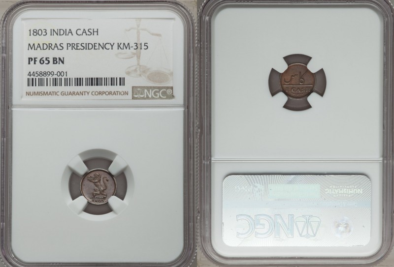 British India. Madras Presidency Proof Cash 1803 PR65 Brown NGC, Soho mint, KM31...