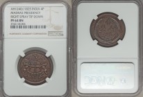 British India. Madras Presidency Proof 4 Pies AH 1240 (1825) PR64 Brown NGC, London mint, KM431. Rich accenting maroon tone on the obverse without the...