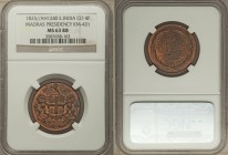 British India. Madras Presidency 4 Pies AH 1240 (1825) MS63 Red and Brown NGC, London mint, KM431. Showcasing a wonderful interplay of cupric and dark...