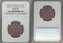 British India. Madras Presidency 4 Pies AH 1240 (1825) MS62 Brown NGC, London mint, KM431. Hints of mildly prooflike detail throughout with a dabbling...