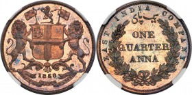 British India. East India Company Proof 1/4 Anna 1858-(h) PR63 Red and Brown NGC, Heaton mint, KM463.2, S&W-3.81. Type A Obverse, Type II Reverse. Dou...