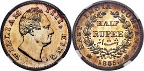 British India. William IV Prooflike Restrike 1/2 Rupee 1835.-(c) PL64 NGC, Calcutta mint, KM449.2, S&W-1.59. Type C Bust, Type III Reverse. Well-toned...