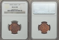 British India. Victoria 1/2 Pice 1896-(c) MS62 Red and Brown NGC, Calcutta mint, KM484, S&W-6.587. A die shift is visible behind the queen's shoulder,...