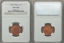 British India. Victoria 1/2 Pice 1901-(c) MS64 Red and Brown NGC, Calcutta mint, KM484, S&W-6.606. Blazing red color with numerous signs of die strain...