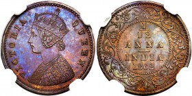 British India. Victoria Proof 1/12 Anna 1862-(c) PR63 Brown NGC, Calcutta mint, KM465, S&W-4.185. Type A Bust, Type II Reverse. A striking and fully o...