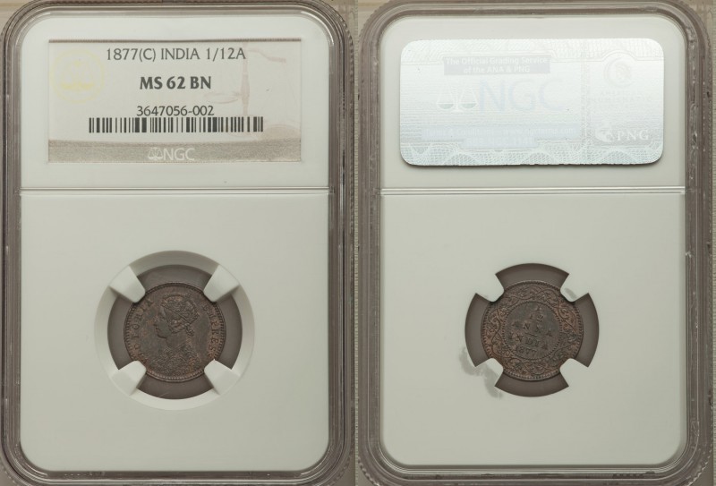 British India. Victoria 1/12 Anna 1877-(c) MS62 Brown NGC, Calcutta mint, KM483....