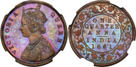 British India. Victoria copper Proof Pattern 1/4 Anna 1861 PR65 Brown NGC, Royal mint, KM-Pn30, Prid-596, S&W-4.160. Type I Reverse. The first example...