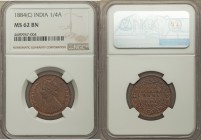 British India. Victoria 1/4 Anna 1884-(c) MS62 Brown NGC, Calcutta mint, KM486, S&W-6.499. Type II Reverse. Struck with minor weakness in the obverse ...