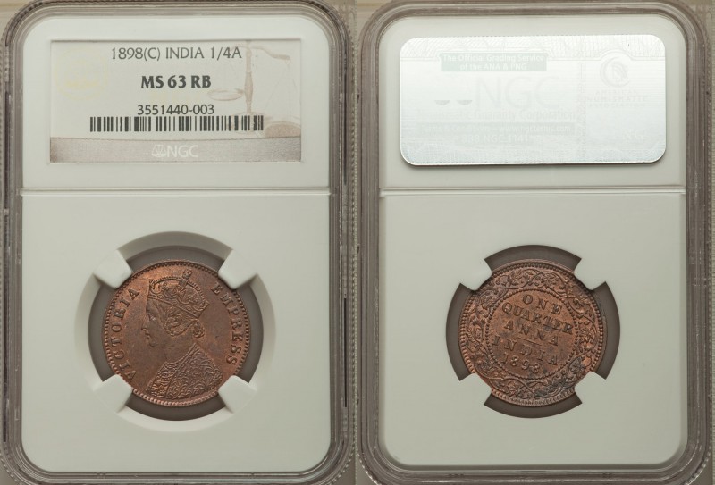 British India. Victoria 1/4 Anna 1898-(c) MS63 Red and Brown NGC, Calcutta mint,...